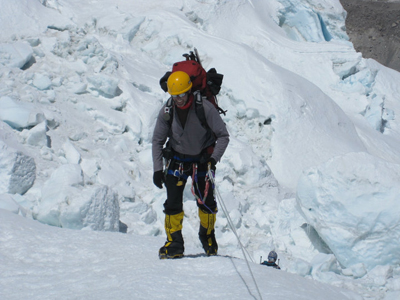 Ade Pettitt in the Everest Icefall