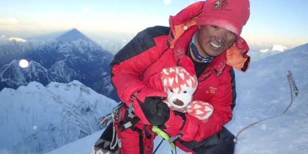 Pemba Sherpa of High Adventure Expeditions on the summit of Mount Everest