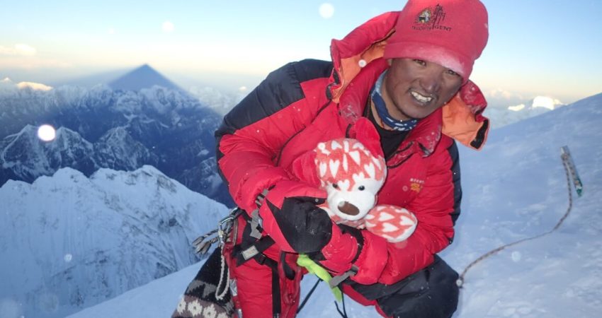 Pemba Sherpa of High Adventure Expeditions on the summit of Mount Everest