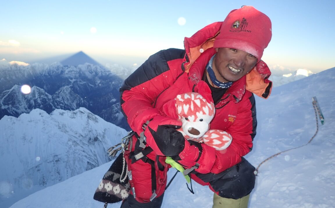 HeartDog and Pemba Sherpa on the summit of Mount Everest