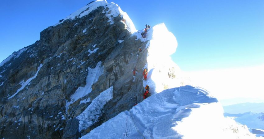 Climbers Approach the Summit of Mount Everest and the Hillary Step