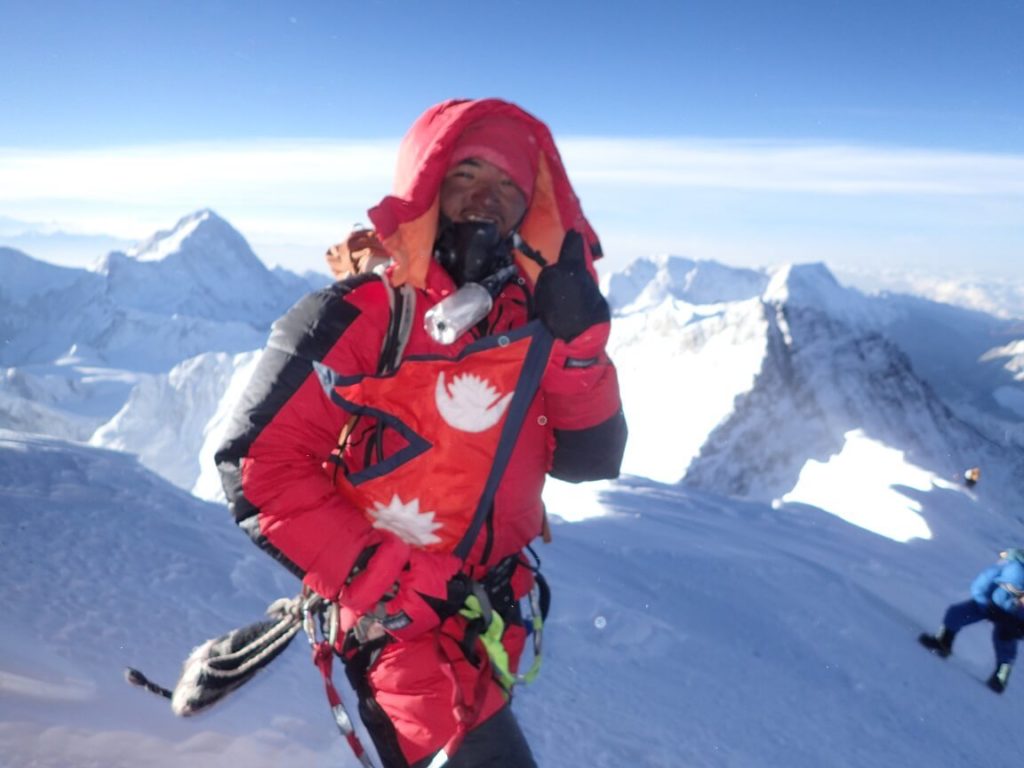 Pemba Sherpa on the summit of Mount Everest